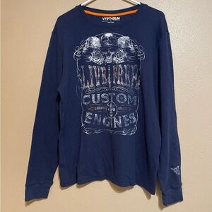 Fifth Sun Skull Wing Graphic Navy Blue Long Sleeve Thermal Shirt Men’s L